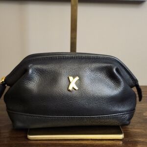 Paloma Picasso By Tiffany Clutch Cosmetic Black Leather Pouch with Gold X Accent
